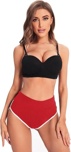 SweatyRocks Women's Elastic High Waisted Contrast Binding Workout Yoga Booty Shorts in Saudi Arabia
