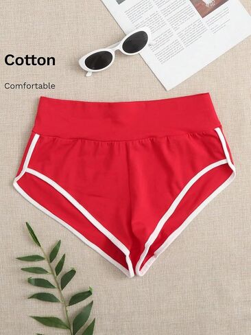 SweatyRocks Women's Elastic High Waisted Contrast Binding Workout Yoga Booty Shorts in Saudi Arabia