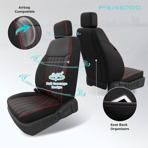 Custom Fit for Ford Ranger 2019-2023 XL/XLT/Lariat Crew Cab Car Seat Covers - Rear w/Cup Holder, Waterproof Leather Car Seat Protectors, Airbag Compatible (Not for Extended Cab) Black Red in Kuwait