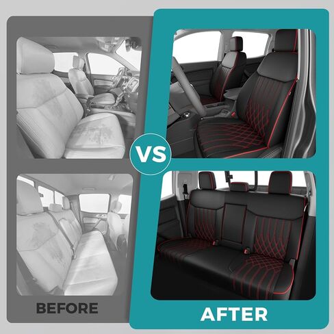 Custom Fit for Ford Ranger 2019-2023 XL/XLT/Lariat Crew Cab Car Seat Covers - Rear w/Cup Holder, Waterproof Leather Car Seat Protectors, Airbag Compatible (Not for Extended Cab) Black Red in Kuwait