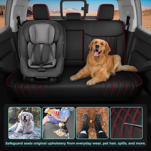 Custom Fit for Ford Ranger 2019-2023 XL/XLT/Lariat Crew Cab Car Seat Covers - Rear w/Cup Holder, Waterproof Leather Car Seat Protectors, Airbag Compatible (Not for Extended Cab) Black Red in Kuwait