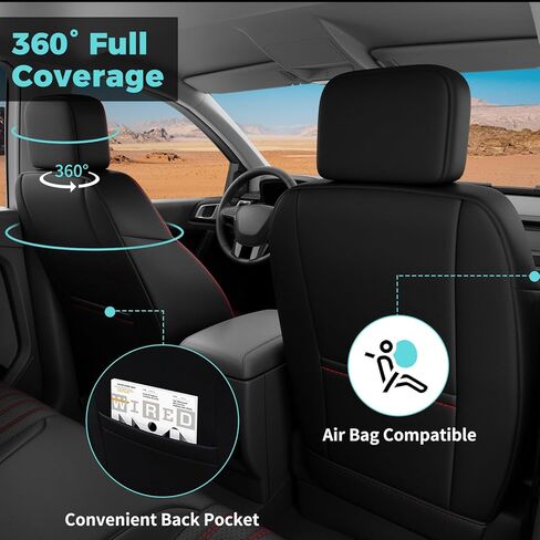 Custom Fit for Ford Ranger 2019-2023 XL/XLT/Lariat Crew Cab Car Seat Covers - Rear w/Cup Holder, Waterproof Leather Car Seat Protectors, Airbag Compatible (Not for Extended Cab) Black Red in Kuwait