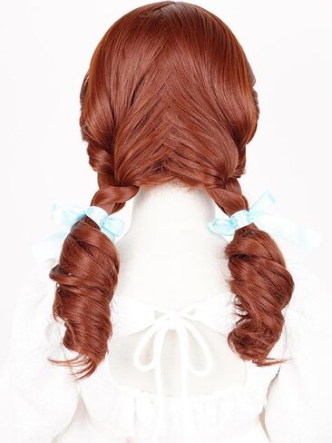 Kids Princess Wig Long Red Braid Wig + Crown Headband + Necklace + Wig Cap for Girls Toddler, Pre-styled Wigs Synthetic Fiber Hair for Halloween Party in Kuwait