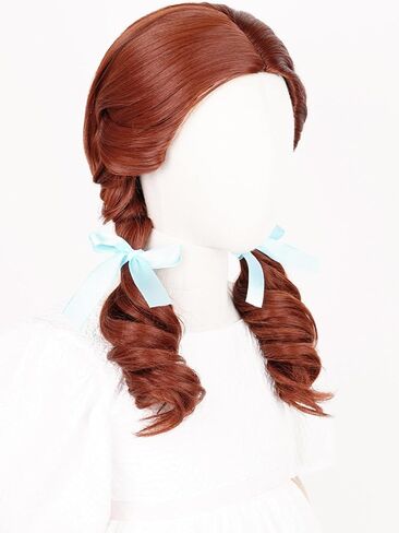 Kids Princess Wig Long Red Braid Wig + Crown Headband + Necklace + Wig Cap for Girls Toddler, Pre-styled Wigs Synthetic Fiber Hair for Halloween Party in Kuwait