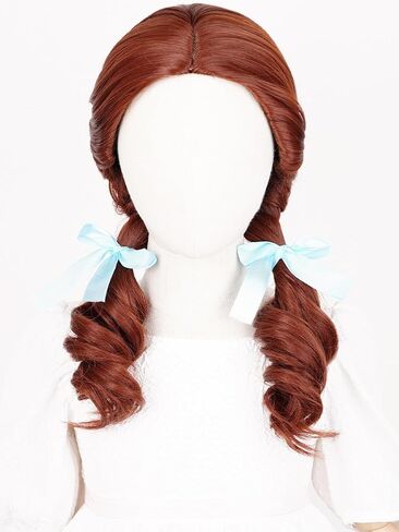 Kids Princess Wig Long Red Braid Wig + Crown Headband + Necklace + Wig Cap for Girls Toddler, Pre-styled Wigs Synthetic Fiber Hair for Halloween Party in Kuwait