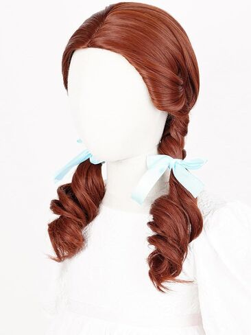 Kids Princess Wig Long Red Braid Wig + Crown Headband + Necklace + Wig Cap for Girls Toddler, Pre-styled Wigs Synthetic Fiber Hair for Halloween Party in Kuwait