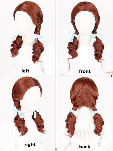 Kids Princess Wig Long Red Braid Wig + Crown Headband + Necklace + Wig Cap for Girls Toddler, Pre-styled Wigs Synthetic Fiber Hair for Halloween Party in Kuwait