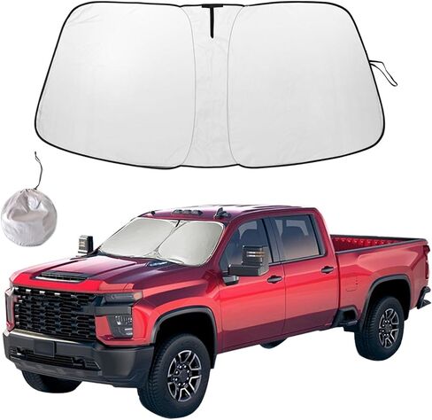 Car Windshield Sunshade Compatible with Chevy 2019-2025 Silverado 1500 ONLY, Front Window Shades Foldable Windshield Cover Reflective Sun Visor Protector - Keep Your Car Cool in Kuwait