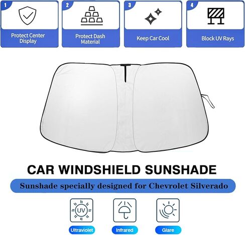 Car Windshield Sunshade Compatible with Chevy 2019-2025 Silverado 1500 ONLY, Front Window Shades Foldable Windshield Cover Reflective Sun Visor Protector - Keep Your Car Cool in Kuwait