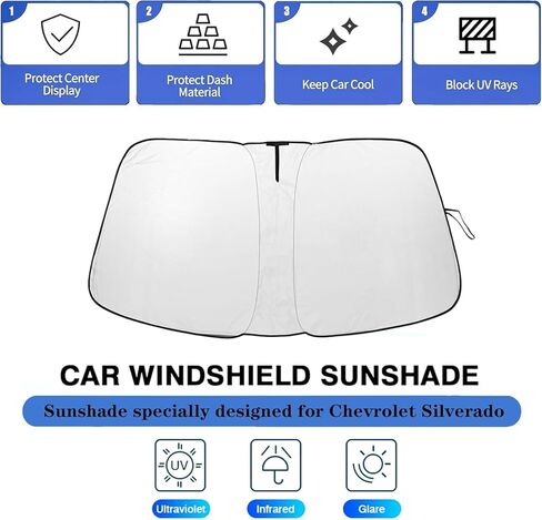 Car Windshield Sunshade Compatible with Chevy 2019-2025 Silverado 1500 ONLY, Front Window Shades Foldable Windshield Cover Reflective Sun Visor Protector - Keep Your Car Cool in Kuwait