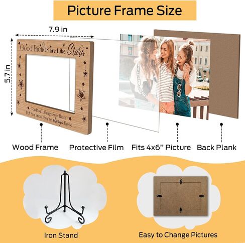 Friends Frame Friendship Gifts 4 x 6 Picture Frame Wooden Frame Photo Frame Tabletop Display for Living Room Office, Birthday Gifts for Women Coworkers Friends - Good Friends Are Like Stars Gifts -06 in Kuwait