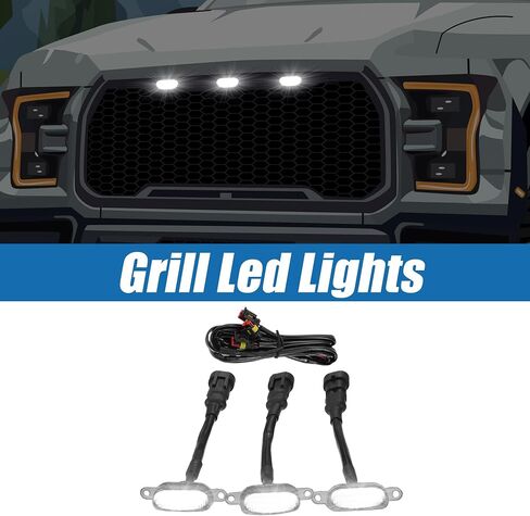 Grill LED Light Front Grille Lights for Ford F150 F250 F350 2004-2019 White Light Black (Set of 3) in Saudi Arabia