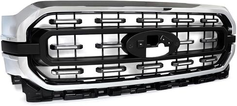 إطار Chrome+الشبكة الأمامية السوداء غير اللامعة تناسب 2021-2023 Ford F150 XLT Style Pumper Grill Reply for ML3Z-8200-AA ، ML3Z-8200-CA in Kuwait