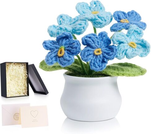 Zhiyuxi Crochet Flowers Flowers Higds Tradient Blue Frise Me Not Flower Gift for Birthday of Teacher Day Day Taversary Flower Theknited Flower in Kuwait