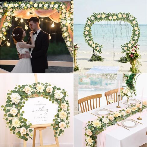Yastouay 6 Ft Flower Garland with Lights, Pink Rose Floral Garland Fake Flowers for Wedding Arch Party Tables Backdrop Decor in Saudi Arabia