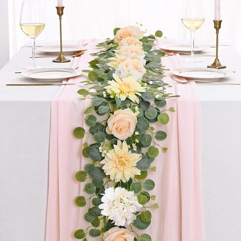 Yastouay 6 Ft Flower Garland with Lights, Pink Rose Floral Garland Fake Flowers for Wedding Arch Party Tables Backdrop Decor in Saudi Arabia