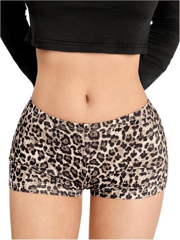 OYOANGLE Women's Leopard Print Elastic Waist Y2K Workout Yoga Mini Shorts in Saudi Arabia