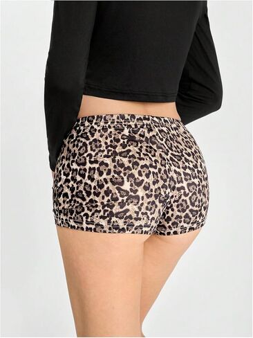 OYOANGLE Women's Leopard Print Elastic Waist Y2K Workout Yoga Mini Shorts in Saudi Arabia