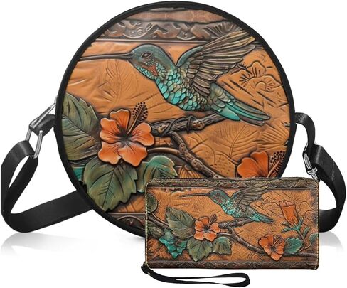 Circle Purse Set for Women Girls, PU Round Crossbody Bag with PU Wallet for Party Work in Kuwait
