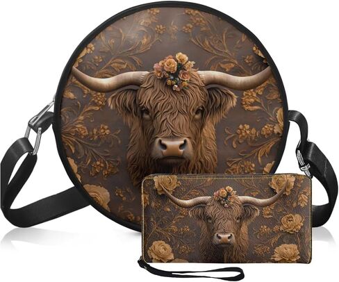 Circle Purse Set for Women Girls, PU Round Crossbody Bag with PU Wallet for Party Work in Kuwait
