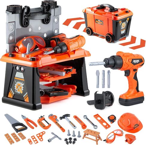 Zealous 48pcs Kids Tool Set with Tool Box & Electronic Toy Drill, Pretend Play Kids Construction Kits for Kids Ages 3-5 Years Old, Toddler Boy Toys (Yellow) in Saudi Arabia