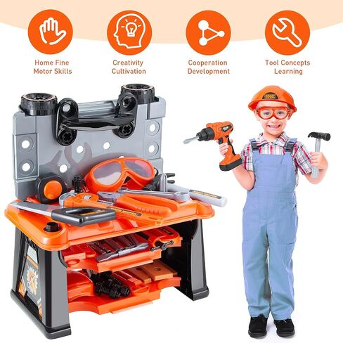 Zealous 48pcs Kids Tool Set with Tool Box & Electronic Toy Drill, Pretend Play Kids Construction Kits for Kids Ages 3-5 Years Old, Toddler Boy Toys (Yellow) in Saudi Arabia