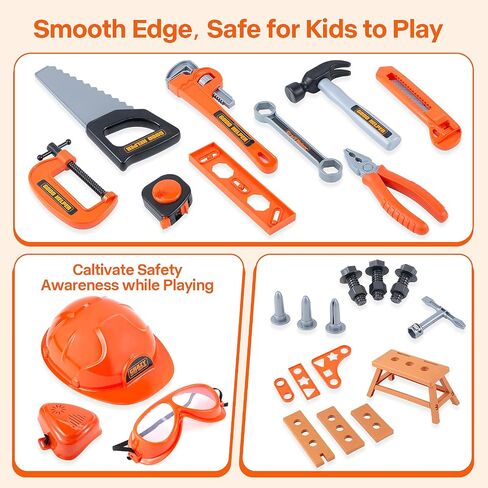 Zealous 48pcs Kids Tool Set with Tool Box & Electronic Toy Drill, Pretend Play Kids Construction Kits for Kids Ages 3-5 Years Old, Toddler Boy Toys (Yellow) in Saudi Arabia