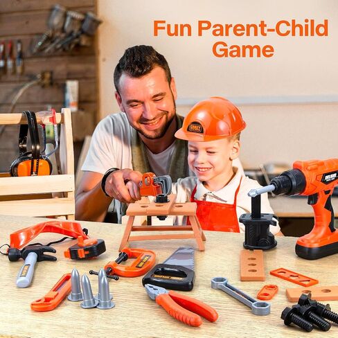 Zealous 48pcs Kids Tool Set with Tool Box & Electronic Toy Drill, Pretend Play Kids Construction Kits for Kids Ages 3-5 Years Old, Toddler Boy Toys (Yellow) in Saudi Arabia