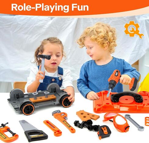 Zealous 48pcs Kids Tool Set with Tool Box & Electronic Toy Drill, Pretend Play Kids Construction Kits for Kids Ages 3-5 Years Old, Toddler Boy Toys (Yellow) in Saudi Arabia
