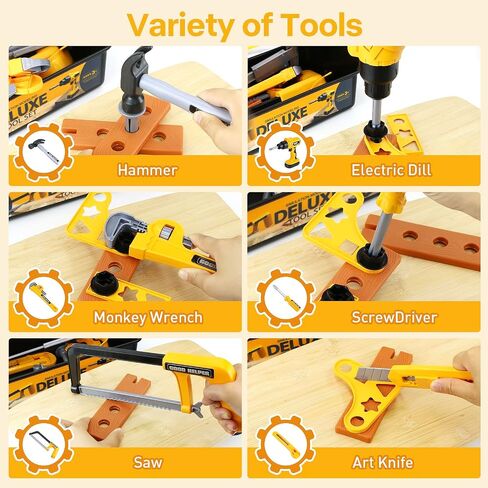 Zone Goys 48pcs Tool Tool with Tool Box و Electronic Toy Drill ، Play Play Kits Kits Construction للأطفال الذين تتراوح أعمارهم بين 3 و 5 سنوات ، ألعاب Boy Toddler (أصفر) in Kuwait