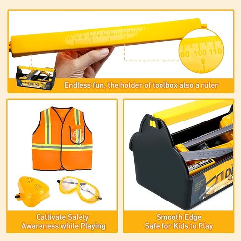 Zone Goys 48pcs Tool Tool with Tool Box و Electronic Toy Drill ، Play Play Kits Kits Construction للأطفال الذين تتراوح أعمارهم بين 3 و 5 سنوات ، ألعاب Boy Toddler (أصفر) in Kuwait
