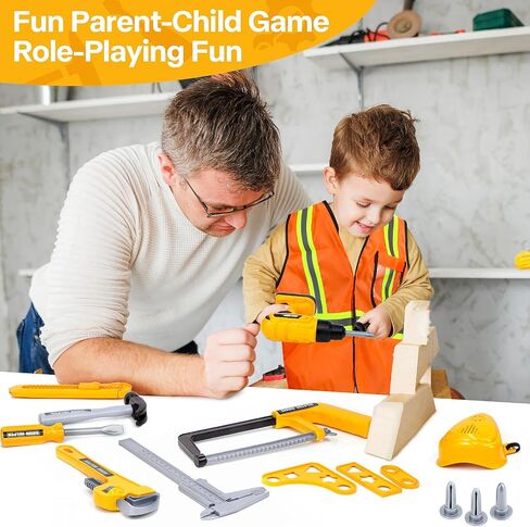 Zone Goys 48pcs Tool Tool with Tool Box و Electronic Toy Drill ، Play Play Kits Kits Construction للأطفال الذين تتراوح أعمارهم بين 3 و 5 سنوات ، ألعاب Boy Toddler (أصفر) in Kuwait