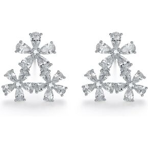 Stud Earrings for Women Silver Cubic Zirconia Flower Earrings Studs Hypoallergenic S925 Floral Accessory Gifts Her Mom in Saudi Arabia