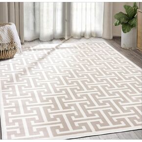 Abani Contemporary 3D Beige & White Modern Greek Key Pattern Area Rug - Geometric Meander 5'3" x 7'6" Arto Collection Neutral Rug Rugs in Kuwait