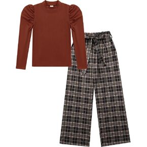 Hotfiary Girls 2 قطعة ملابس نفخة قمم قمم متماسكة مضلعة وملابس ملابس عريضة الساق in Kuwait