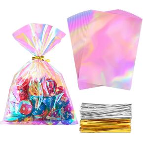 أكياس معالجة السيلوفان القزحية Ohuimrt ، 4 × 9.5 بوصات أكياس جيدة من البلاستيك ، و 100 PCS Party Fies With 100 pcs للحلوى ، والوجبات الخفيفة ، والهدايا الصغيرة in Kuwait