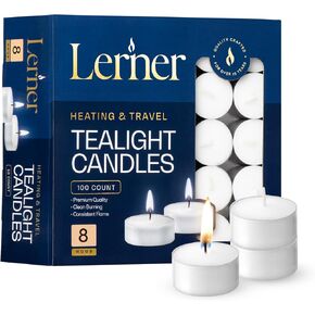 Lerner Tealight Candles, 50 Count| 4.5 Hours Long-Burning White Tea Light Candles| Non-Toxic, Smokeless & Soot-Free Tea Light Warmer Candles | Unscented Party, Décor, Shabbat Tea Candles in Saudi Arabia