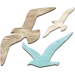 Cabilock Seagull Wall Hanging Decoration, 3Pcs Wood Nautical Wall Decor, Coastal Theme Art for Living Room Bedroom Dining, Easy Installation, Mediterranean Decoration in Saudi Arabia