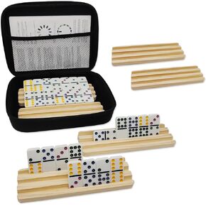 مجموعة Double 9 Dominoes مع 4 صواني/رفوف خشبية ، مجموعة سفر مزدوجة تسعة دومينوس مع 4 حاملي من البلاط دومينو ، 55 Tiles Dominoes مجموعة مع حالة محمولة للعائلات in Kuwait