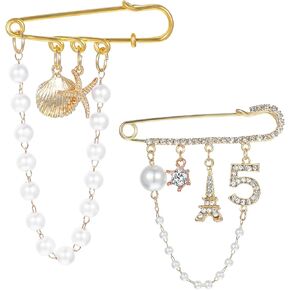 Number 5 Lapel Pins and Brooches, 2Pcs Vintage Crystal Brooch Including Number 5 Lapel Pins and Stylish Imitation Pearl Crystal Brooch Pin, Ideal for Elegant Party and Formal Events in Saudi Arabia