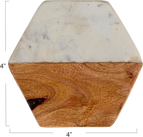Creative Co-op Marble & Mango Wood Hexagon Coasters (مجموعة من 4 قطع) in Kuwait