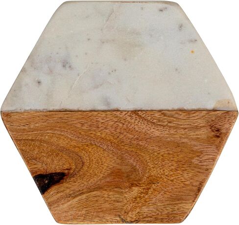 Creative Co-op Marble & Mango Wood Hexagon Coasters (مجموعة من 4 قطع) in Kuwait