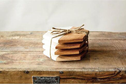 Creative Co-op Marble & Mango Wood Hexagon Coasters (مجموعة من 4 قطع) in Kuwait