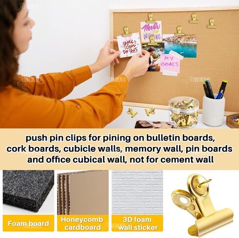 AUEAR, 30 Pack Metal Push Pin Clips Bulldog Clips Heavy Duty Clips Thumb Tacks with Clips for Cork Boards Bulletin Boards and Cubicle Walls Silver in Saudi Arabia