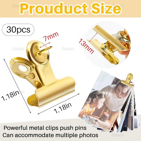 AUEAR, 30 Pack Metal Push Pin Clips Bulldog Clips Heavy Duty Clips Thumb Tacks with Clips for Cork Boards Bulletin Boards and Cubicle Walls Silver in Saudi Arabia