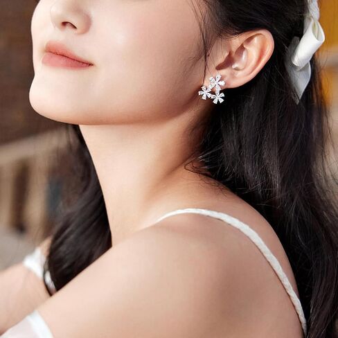 أقراط للنساء للنساء الفضة مكعب الزركونيا الزهرة الأقراط الأزرار Hypoallergenic S925 الهدايا الملحقات الأزهار والدتها والدتها in Saudi Arabia
