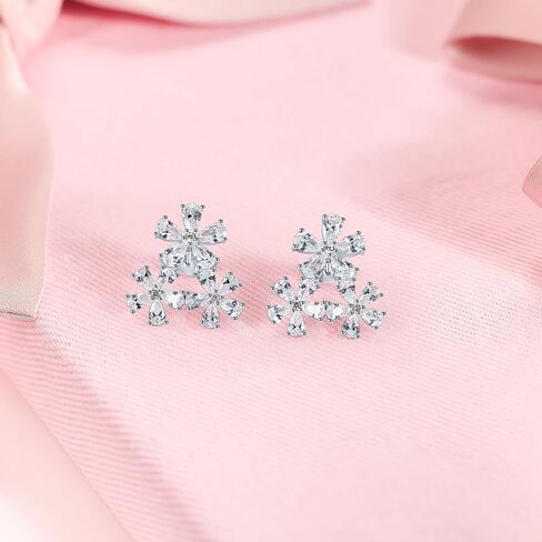 أقراط للنساء للنساء الفضة مكعب الزركونيا الزهرة الأقراط الأزرار Hypoallergenic S925 الهدايا الملحقات الأزهار والدتها والدتها in Saudi Arabia