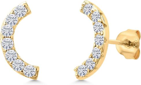 Gem Stone King 18K Yellow Gold Plated Silver Round 2MM Gemstone Stud Ear Crawler Earrings for Women in Saudi Arabia