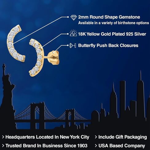 Gem Stone King 18K Yellow Gold Plated Silver Round 2MM Gemstone Stud Ear Crawler Earrings for Women in Saudi Arabia