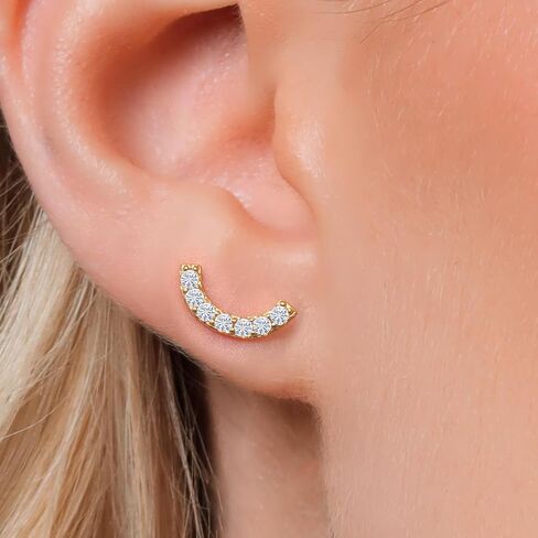 Gem Stone King 18K Yellow Gold Plated Silver Round 2MM Gemstone Stud Ear Crawler Earrings for Women in Saudi Arabia
